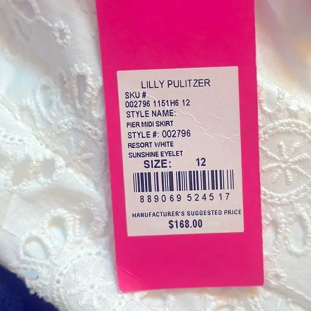 NEW Lilly Pulitzer PIER MIDI SKIRT w SASH Resort White Sunshine EYELET